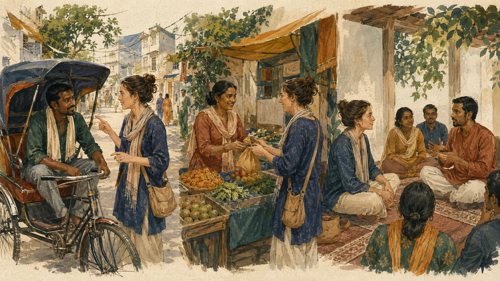 Scenes of a Hindi learner growing into everyday conversation